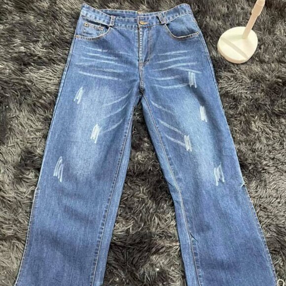 Distressed Wide Leg Denim Jeans - Picture 1 of 3